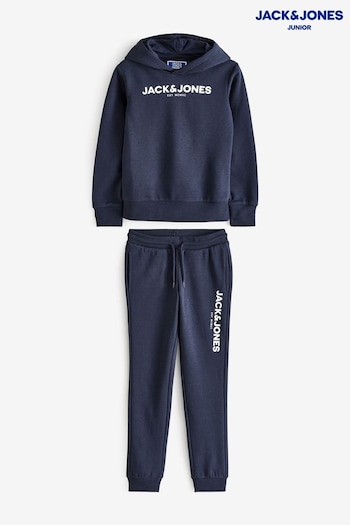 JACK & JONES Junior Blue Logo Hoodie Logo Joggers Tracksuit Set (AC0591) | £40