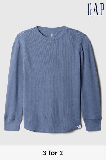 Gap Blue Waffle Knit Long Sleeve Crew Neck T-Shirt (4-13yrs) (AC0885) | £10