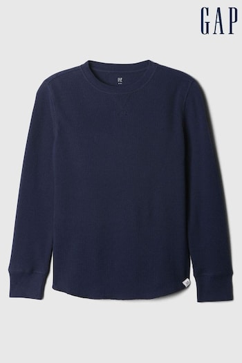 Gap Navy/Blue Waffle Knit Long Sleeve Crew Neck T-Shirt (4-13yrs) (AC0891) | £10