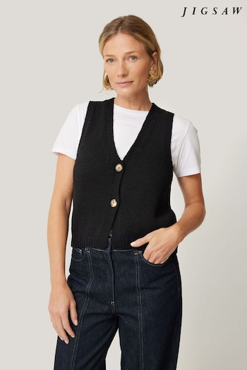 Jigsaw Black Pure Cotton Knitted Waistcoat (AC0898) | £89