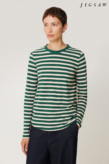 Jigsaw Green Cotton Slub Stripe T-Shirt (AC0912) | £45