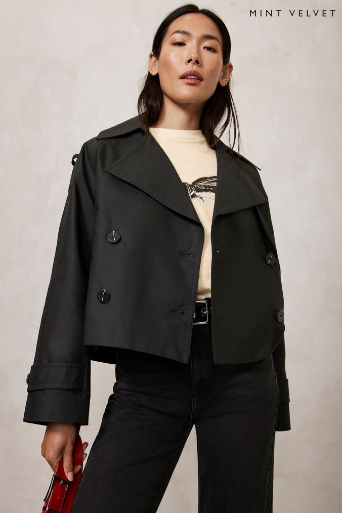 Mint velvet blue retro crop coat top