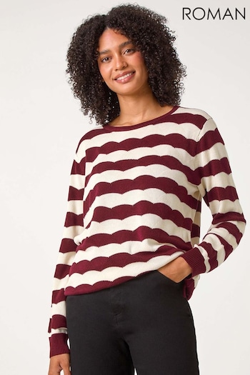 Roman Red Striped Scallop Cotton Blend Tie Jumper (AC1275) | £38