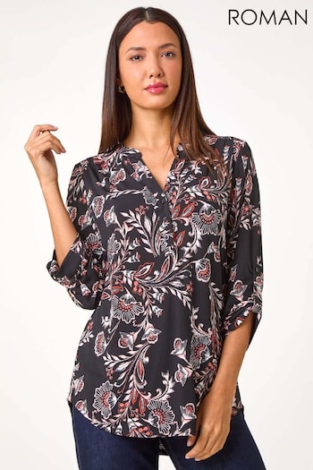 Roman Pink Floral Print Stretch Shirt (AC1506) | £35