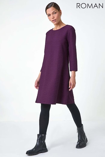 Roman Purple Textured A-Line Stretch Dress (AC1589) | £42