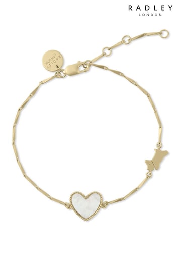 Radley London 18ct Gold Plated Sterling Silver Genuine Mother of Pearl Heart And Jumping Dog Bracelet (AC1993) | £55