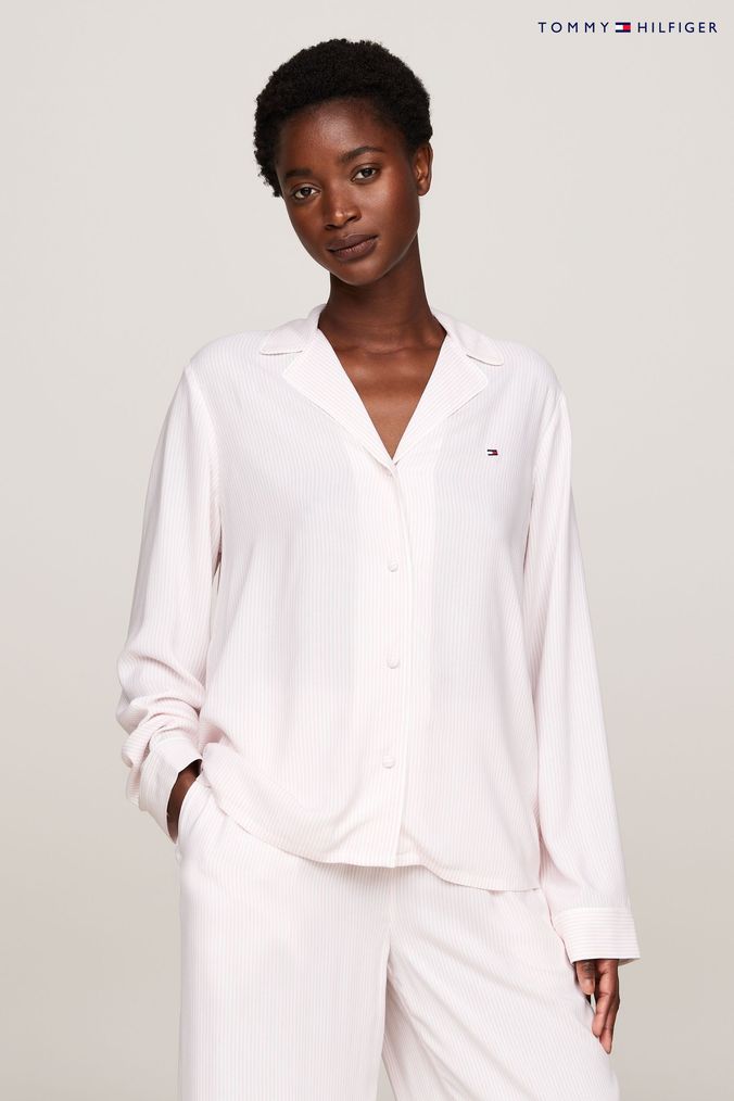 Buy Women s Shirts 12 Pink Tommy Hilfiger Long Sleeve Tops Online EiprShops slides tommy jeans iridescent flat mule en0en01328 black bds