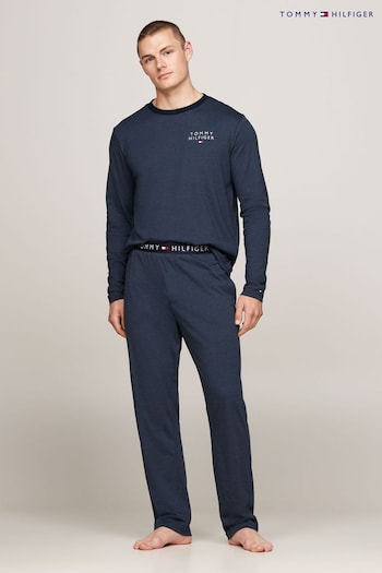 Tommy Hilfiger Blue Long Sleeved Mini Stripe Jersey Pyjamas Set (AC2281) | £80