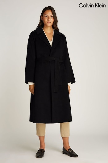 Calvin Klein Black Wool Long Wrap Coat (AC2296) | £360