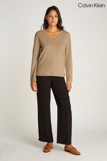 Calvin Klein Natural Cashmere V-Neck Long Sleeved Jumper (AC2356) | £230