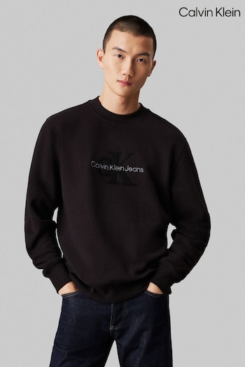 Calvin Klein Black Chenille Monologo Crew Neck Sweatshirt (AC2364) | £100