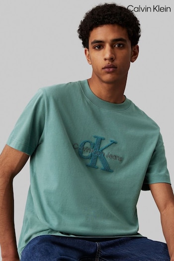 Calvin Klein Green 100% Cotton Chenille Monologo T-Shirt (AC2376) | £45