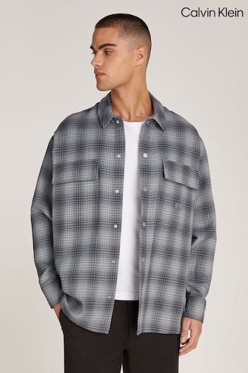 Calvin Klein Grey/White 100% Cotton Check Overshirt (AC2384) | £120