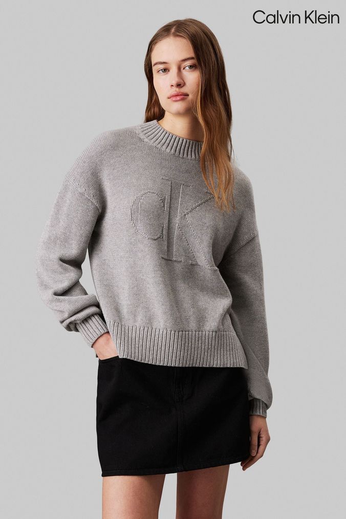 Calvin klein grey jumper womens hot sale