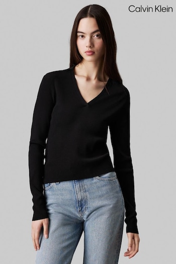 Calvin Klein Black V-Neck Viscose Jumper (AC2394) | £110