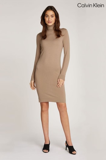 Calvin Klein Brown Merino Wool Knee Dress (AC2420) | £140