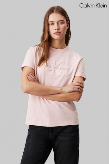 Calvin Klein Pink Regular Fit 100% Cotton Chenille Monologo T-Shirt (AC2422) | £45