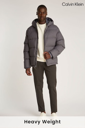 Calvin Klein Grey Short Wool Hooded Puffer Jacket (AC2431) | £270