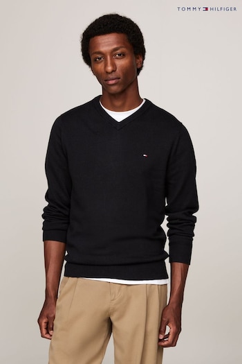 Tommy JEANS Hilfiger Organic Pima Cotton Cashmere V-Neck Black Sweater (AC2463) | £110