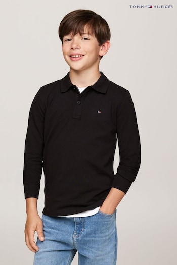 Tommy Hilfiger Flag Long Sleeved Black Polo Shirt (AC2532) | £40