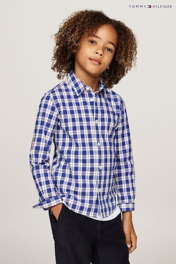 Tommy Hilfiger Blue Regular Fit Small Check Long Sleeved Shirt (AC2555) | £45