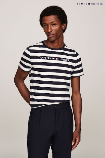 Tommy Hilfiger Blue en0en01573 Tommy Logo Stripe T-Shirt (AC2584) | £55