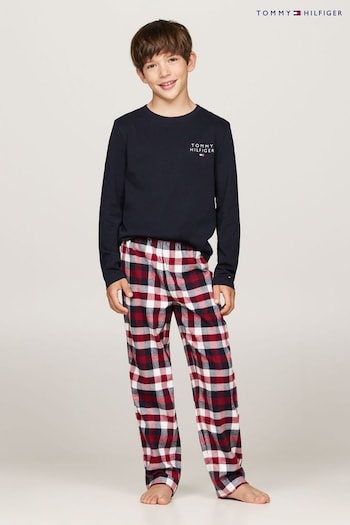 Tommy Hilfiger Blue Long Sleeved Flannel Print Pyjama Set (AC2690) | £55