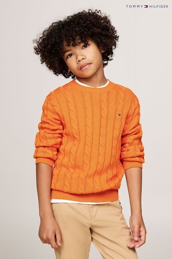 Tommy Hilfiger Orange Regular Fitessential Cable 100% Cotton Sweater (AC2692) | £50