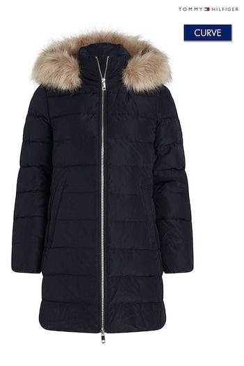 Tommy Hilfiger Blue Curve Tyra Heritage Coat With Faux Fur (AC2912) | £300