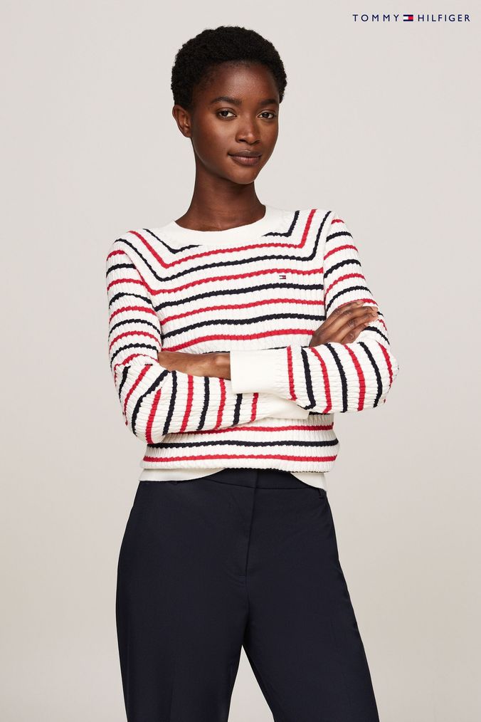 Buy Women s Tommy Hilfiger Long Sleeve Jumpers White Online Next UK
