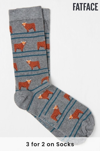 FatFace Grey Highland Cow Stripe Socks (AC3183) | £7.50