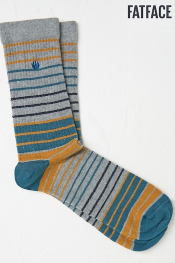 FatFace Grey Striped Ribbed Socks (AC3186) | £7.50