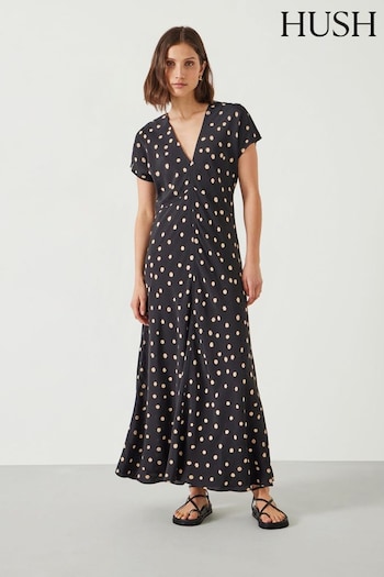 Hush Black Amelia Printed Polka Dot Maxi Dress (AC3761) | £110