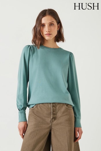 Hush Blue Emily Puff Sleeve 100% Cotton Jersey Top (AC3774) | £40