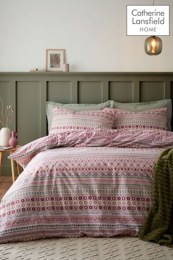 Catherine Lansfield Red Brushed Cotton Fairisle Geo Duvet Cover Set (AC4023) | £20 - £35