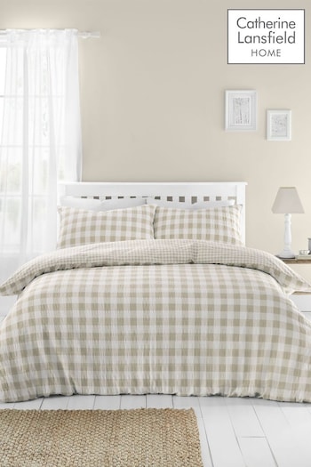 Catherine Lansfield Natural Seersucker Gingham Check Easy Care Duvet Cover Set (AC4035) | £20 - £30