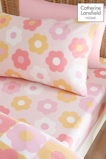 Catherine Lansfield Pink Retro Daisy Fitted Sheet (AC4256) | £10 - £12