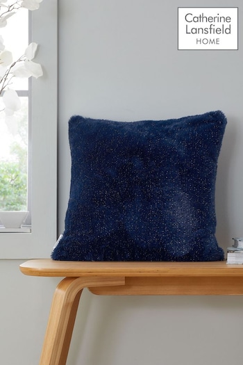 Catherine Lansfield Navy Blue Soft and Cosy Glamour Faux Fur Cushion (AC4295) | £13