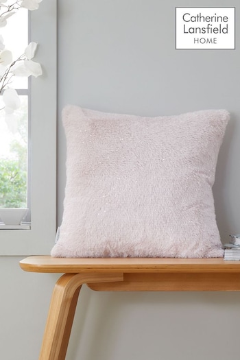 Catherine Lansfield Blush Pink Soft and Cosy Glamour Faux Fur Cushion (AC4313) | £13