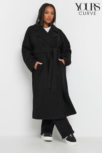 Yours Curve Black Unlined Maxi Wool Coat (AC4417) | £61