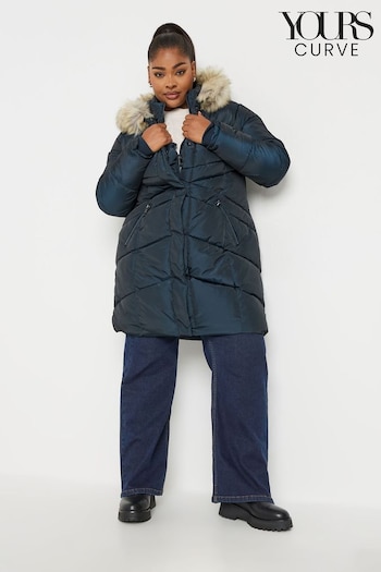 Yours Curve Blue Midi Padded Puffer Coat (AC4425) | £75