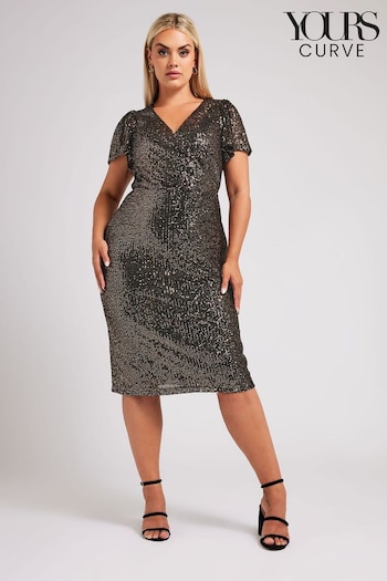 Yours Curve Gold London Sequin Wrap Shift Dress (AC4434) | £70