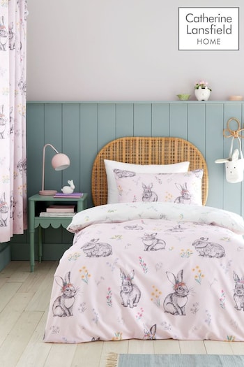 Catherine Lansfield Pink Bunny Tail Ditsy Flower Reversible Duvet Cover Set (AC4608) | £12 - £20