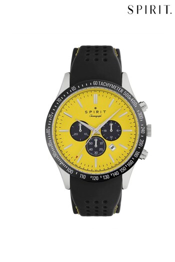 Spirit Gents Tachymeter Polished Silver Silicone Black Watch (AC4632) | £60