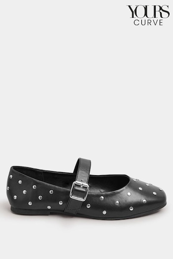 Yours Curve Black Mary Jane Extra Wide Fit Studded Shoes (AC4831) | £34