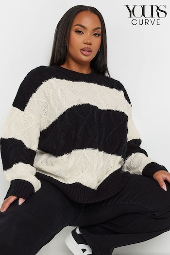 Yours Curve Black Cable Stripe Mix Jumper (AC4842) | £29