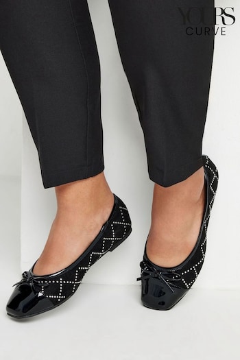 Yours Curve Black Extra Wide Fit Diamante Ballet Pumps (AC4845) | £26