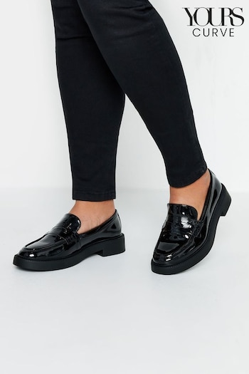 Yours Curve Black Wide Fit Wide Fit Saddle Loafer Patent Shoes (AC4851) | £34