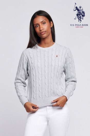 U.S. Polo Assn. Womens Grey Crew Neck Cable Knit Jumper (AC4933) | £60