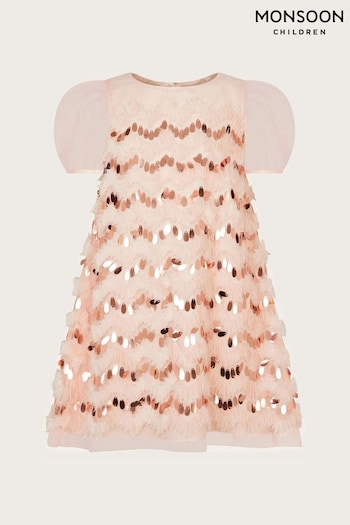 Monsoon Pink Sequin Ruffle A-Line Dress (AC4967) | £50 - £60